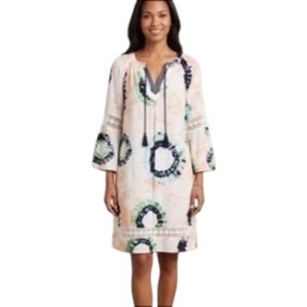 NWT Crown & Ivy Tie Dye Bell Sleeve Mini Dress Pink Blue Size Medium